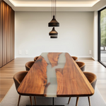 Masa sufragerie lemn masiv nuc si rasina epoxidica margini rorunjite , 6-8 persoane