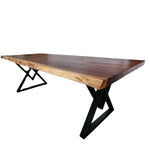 Masa de nuc premium cu margini neregulate si finisaj natural, dimensiuni 240x118 cm, realizata manual de River Table By Cosmin.