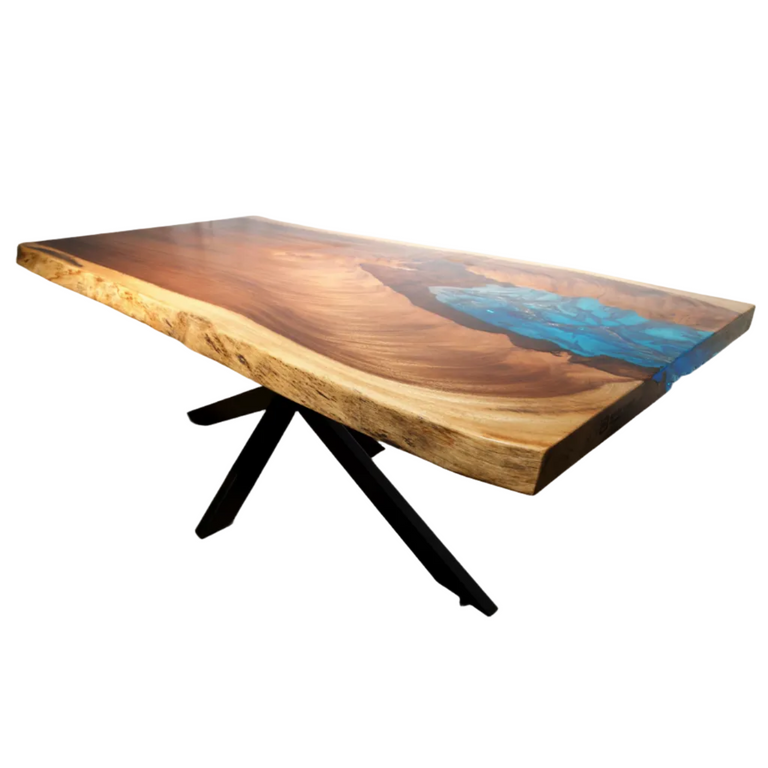 Masa Dining Yukon | Lemn masiv si rasina cu Live edge | 200 x 93/88/83 x 5,7 cm