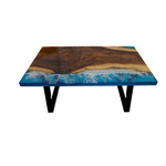 Amalfi, masa de cafea cafea din lemn masiv de nuc si epoxy cu nuante de alb albastru pentru living