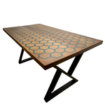 Masa de birou din lemn de nuc si becuri led cu senzori la atingere si piciore din fier vopsit in camp electrostatic