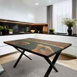 Volturno,masa bucatarie lemn masiv nuc si rasina epoxidica neagra 4 persoane