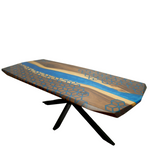 Amazon masa lemn masiv nuc si rau rasina epoxidica albastru azur