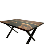 Volturno, masa lemn masiv nuc si rasina epoxidica neagra 130x90x3,6 cm