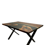 Volturno, masa lemn masiv nuc si rasina epoxidica neagra 130x90x3,6 cm