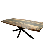 Masa sufragerie din lemn masiv de nuc si rasina epoxidica fumuriu transparent, 6-8 persoane