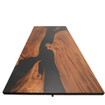Verdon, masa din lemn masiv de nuc si rasina epoxidica neagra 220x100x4,2 cm