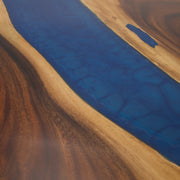 Blat masa Pescara, lemn masiv de nuc, rasina epoxidica albastru metalizat, finisaj satinat