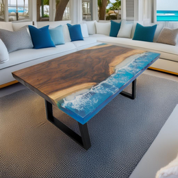 Amalfi , masuta cafea din lemn masiv de nuc si rasina epoxidica 100x60x3,7 cm, finisaj lucios durabil.