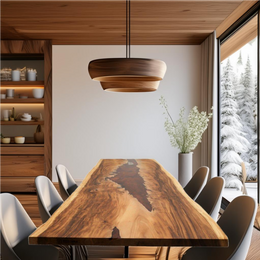 Masa din  lemn masiv de nuc cu insertie de rasina epoxidica sufragerie, Yellowstone