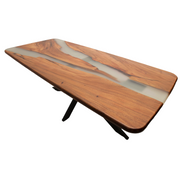 Masa dining lemn masiv nuc si rasina epoxidica alb fumuriu 