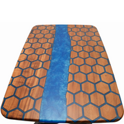 Sava, blat de masa din lemn de nuc cu epoxy albastru metalizat, finisaj satinat , 