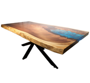 Masa de Sufragerie din lemn masiv & epoxy albastru Yukon, Live edge 200 x 93/88/83 x 5,7 cm