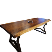 Masa Vistula, Blat din Lemn Masiv de Nuc O Singură Bucată – 220 cm, Margine Naturală