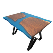 Masa lemn masiv nuc si rasina epoxidica albastra 4 peroane