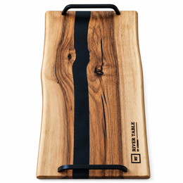 Platou servire din lemn de nuc cu insertie de rasina neagra