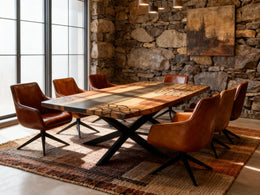 Masa Dining lemn masiv nuc si rasina epoxidica  Elba, 200 x 90 x 3.6 cm