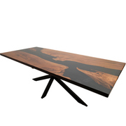 Verdon , masa din lemn masiv de nuc cu rasina epoxidica neagra