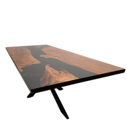 Verdon, blat masa din lemn masiv de nuc si rasina epoxidica neagra , finisaj mat