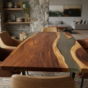 Masa Dining Mondego | Nuc si rasina transparenta | 220x100 x4.2cm