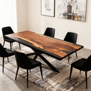 Masa lemn masiv de nuc si rasina epoxidica negru fumuriu, Hudson 200x90x5.1 cm