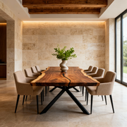 Blat Masa lemn masiv nuc Yangtze, Live edge 240 x 110/92/110 x 5.2, 12 locuri