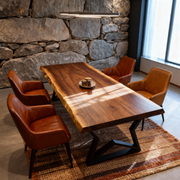 Masa Vistula, Blat din Lemn Masiv de Nuc O Singură Bucată – 220 cm, Margine Naturală